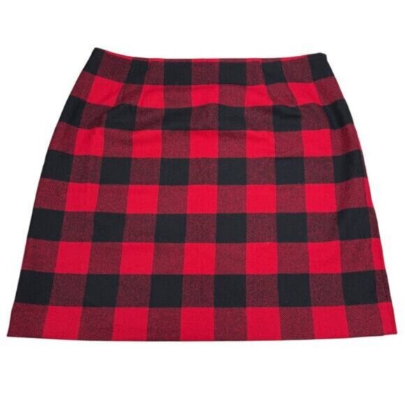 Talbots Wool Buffalo Plaid A-Line Skirt Size 14P Red Black - Picture 6 of 6